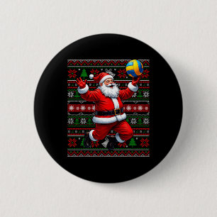 Funny Santa Playing Volleyball Ugly Christmas Swea Button