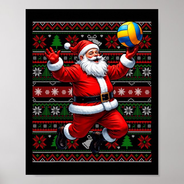 Funny Santa Playing Volleyball Ugly Christmas Swea Poster (Front)