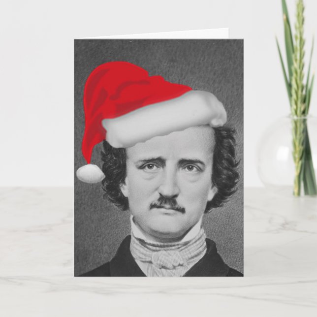 Funny Santa Poe - Quoth The Raven Merry Christmas Holiday Card (Front)