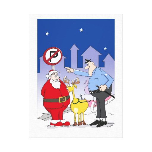 Funny Santa Police Officer Cartoon Stretched Canvas Print | Zazzle