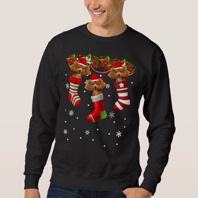 Funny Santa Poodle In Christmas Sock Dog Lover Gif Sweatshirt (Front)