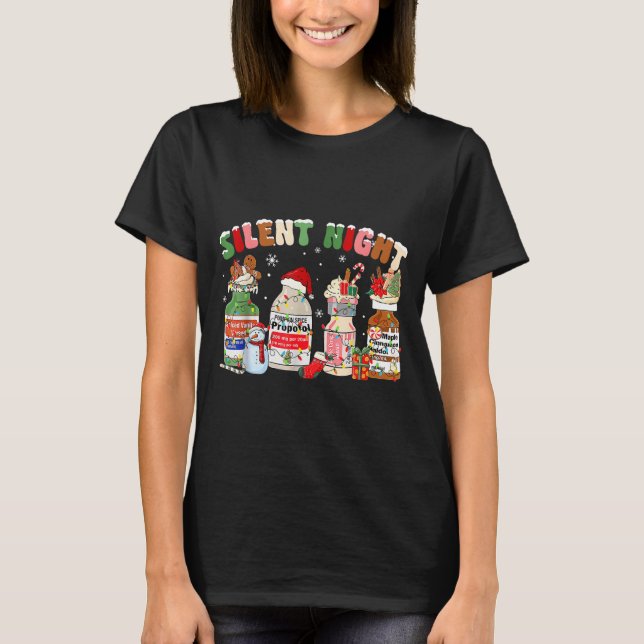 Funny Santa Profol Silent Night Icu Nurses Merry C T-Shirt (Front)