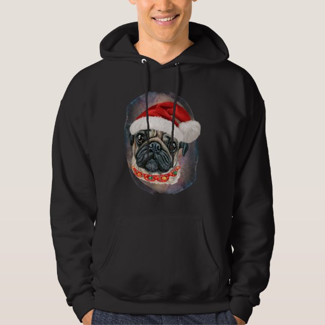 Funny Santa Pug Dog Christmas Hoodie (Front)