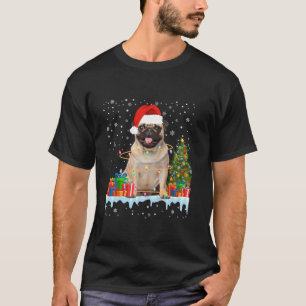 Funny Santa Pug Dog Christmas Lights Xmas Pajamas T-Shirt