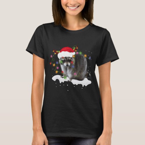 Funny Santa Raccoon Animal Christmas Lights Lover  T_Shirt