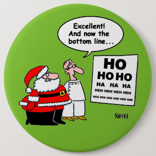 Funny Santa Reads Optometrist Eye Chart Cartoon Button