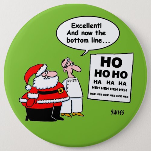 Funny Santa Reads Optometrist Eye Chart Cartoon Button