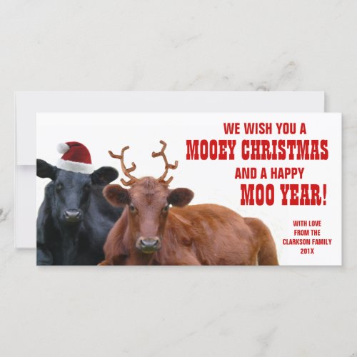Funny Santa Reindeer Cows Christmas Beef Farm Holiday Card