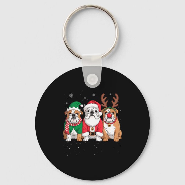 Funny Santa Reindeer English Bulldog Dog Women Men Keychain (Front)