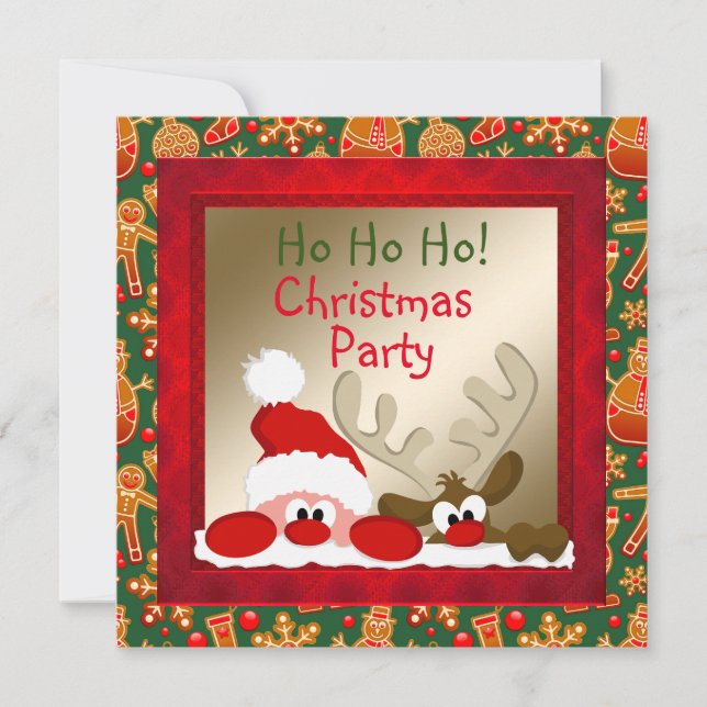 Funny Santa & Reindeer Kids' Xmas Party Invite (Front)