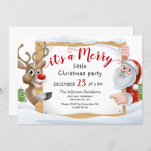 Funny Santa Reindeer Merry Little Christmas Party Invitation