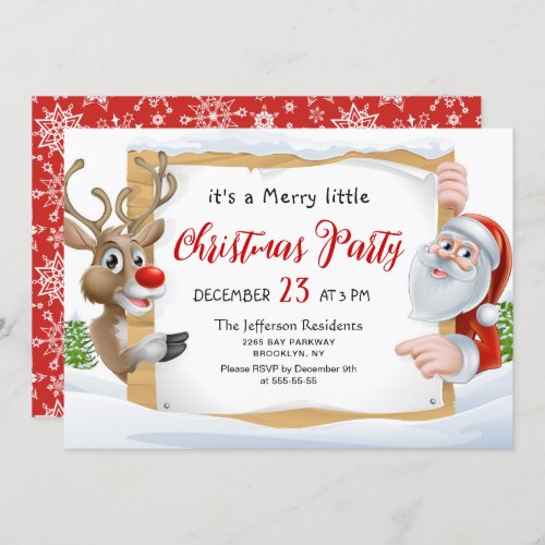 Funny Santa Reindeer Merry Little Christmas Party Invitation