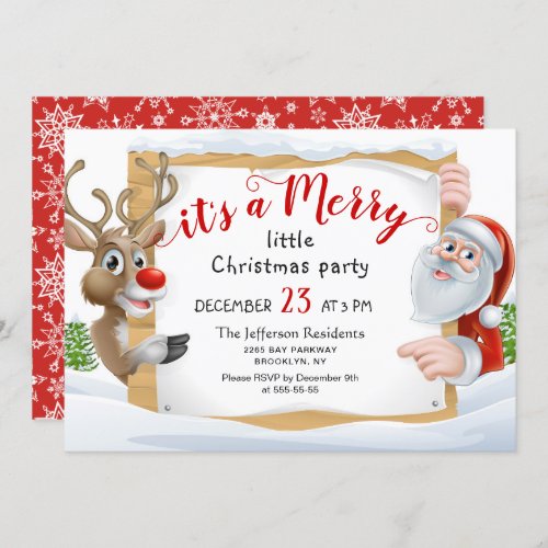 Funny Santa Reindeer Merry Little Christmas Party Invitation