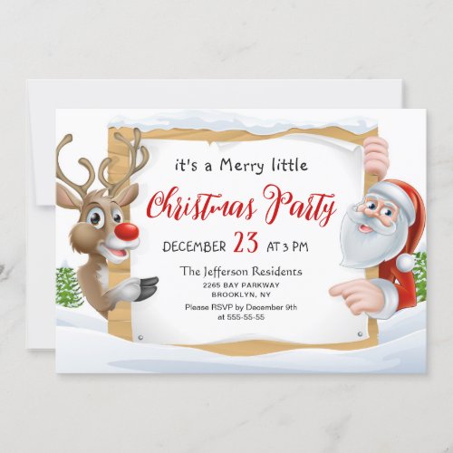 Funny Santa Reindeer Merry Little Christmas Party Invitation