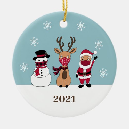 Funny Santa Reindeer Snowman Mask Ceramic Ornament