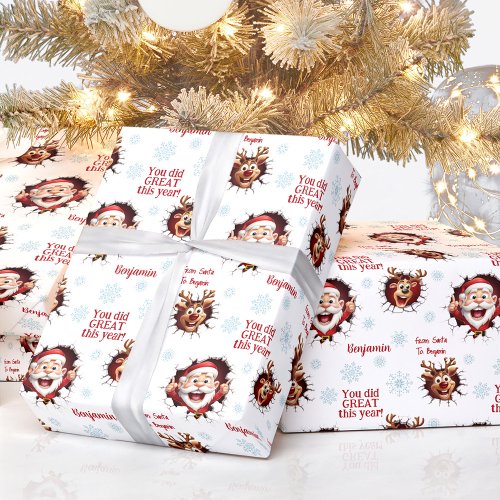 Funny Santa Reindeers Name Text Christmas Wrapping Paper