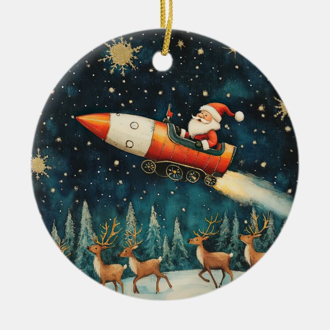 Funny Santa Retro Christmas Eve Ceramic Ornament (Front)