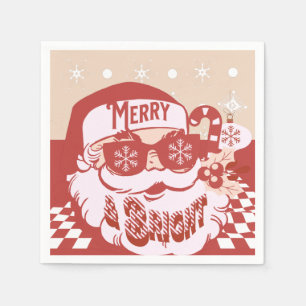 Funny Santa Retro Red Pink Christmas Party Napkins