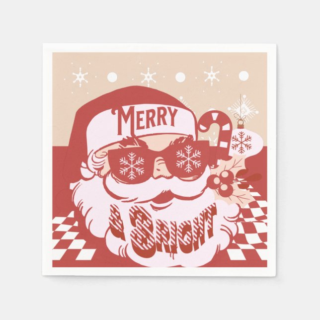 Funny Santa Retro Red Pink Christmas Party Napkins (Front)