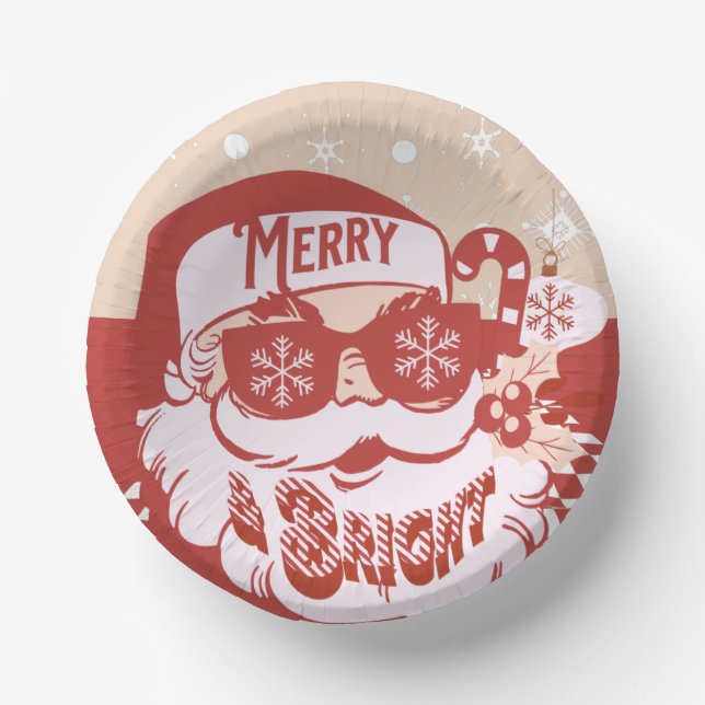 Funny Santa Retro Red Pink Christmas Party   Paper Bowls (Front)