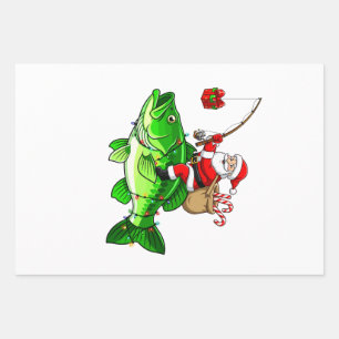 Funny Santa Riding A Fish Christmas Fishing Fisher Wrapping Paper Sheets