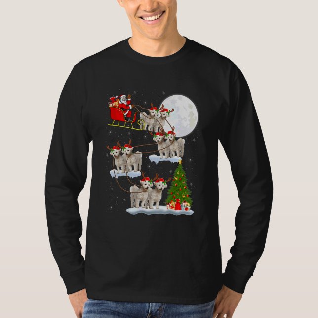 Funny Santa Riding Bichon Frise Moon Christmas Lig T-Shirt (Front)