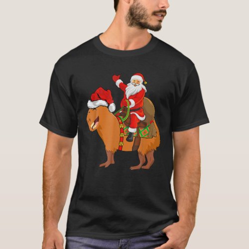 Funny Santa Riding Capybara Christmas Pajama Match T_Shirt