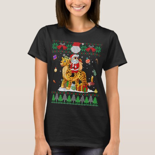Funny Santa Riding Cheeta Reindeer Christmas Ugly T_Shirt