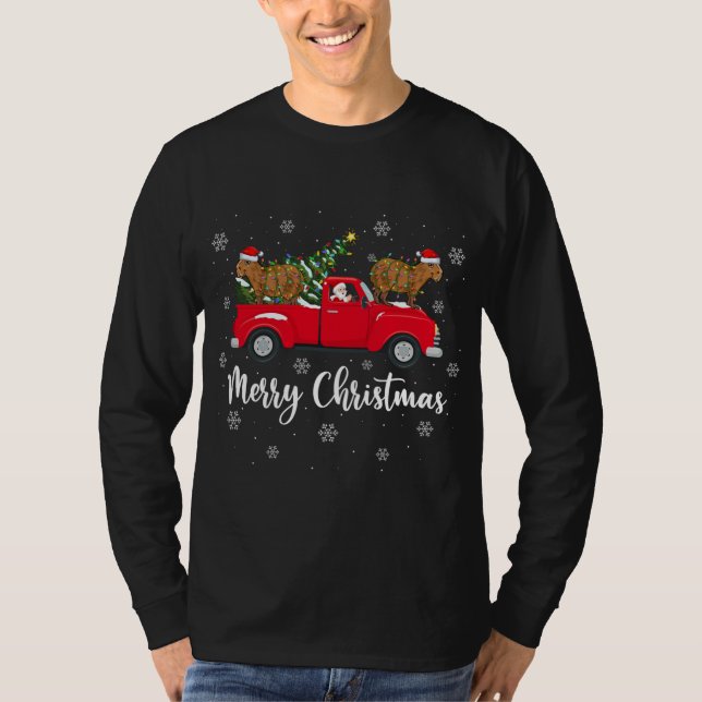 Funny Santa Riding Christmas Tree Truck Capybara C T-Shirt (Front)