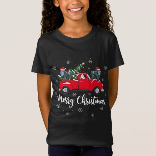 Funny Santa Riding Christmas Tree Truck Gorilla Ch T_Shirt