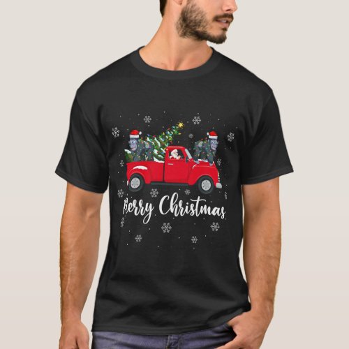 Funny Santa Riding Christmas Tree Truck Gorilla Ch T_Shirt