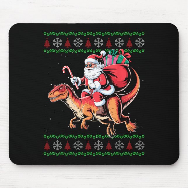 Funny Santa Riding Dinosaur Animal Ugly Christmas  Mouse Pad (Front)
