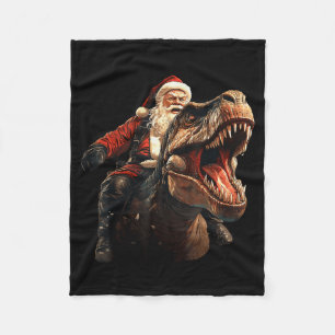 Funny Santa Riding Dinosaur, Vintage Christmas Art Fleece Blanket