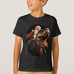 Funny Santa Riding Dinosaur, Vintage Christmas Art T-Shirt