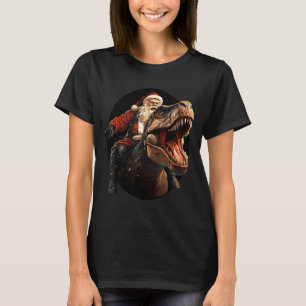 Funny Santa Riding Dinosaur, Vintage Christmas Art T-Shirt