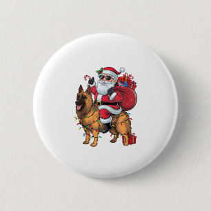 Funny Santa Riding German Shepherd Dog Christmas Button