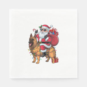 Funny Santa Riding German Shepherd Dog Christmas Napkins