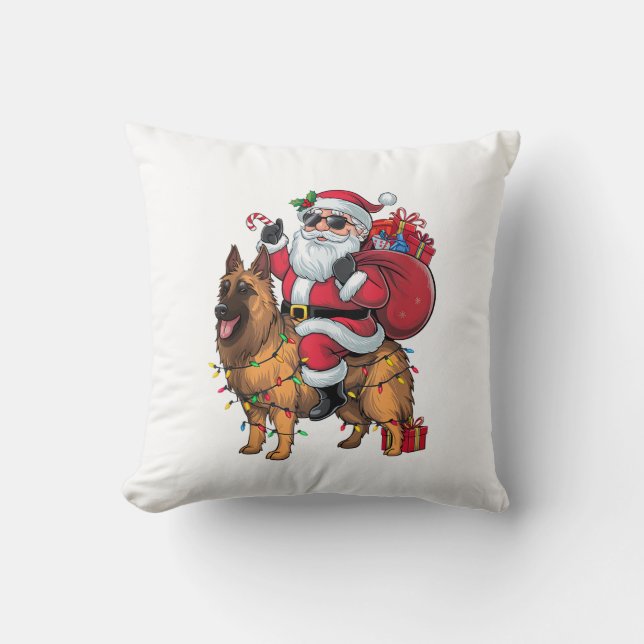 Funny Santa Riding German Shepherd Dog Christmas  Throw Pillow (Front)