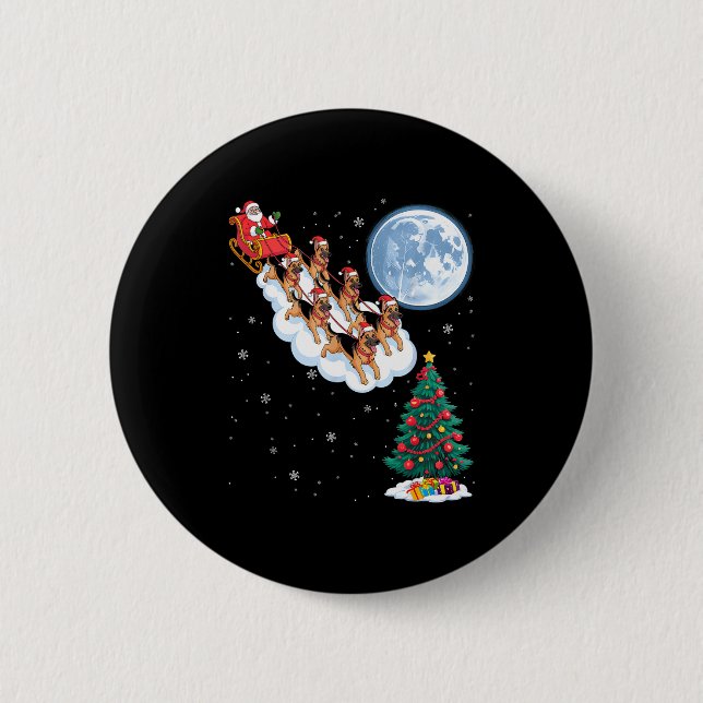 Funny Santa Riding German Shepherd Dog Tree Christ Button (Front)