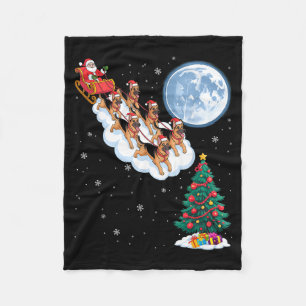 Funny Santa Riding German Shepherd Dog Tree Christ Fleece Blanket