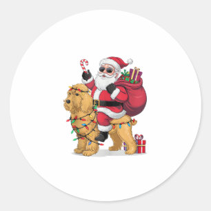 Funny Santa Riding Goldendoodle Dog Christmas  Classic Round Sticker