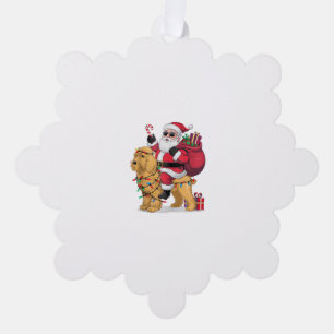 Funny Santa Riding Goldendoodle Dog Christmas Ornament Card
