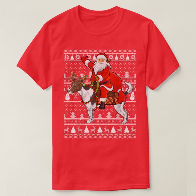 Funny Santa Riding Jack Russell Terrier Dog Ugly C T-Shirt (Design Front)