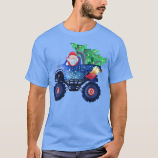 Funny Santa Riding Monster Truck with Christmas Tr T-Shirt