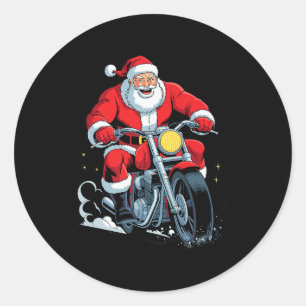 Funny Santa Riding Motorcycle Holiday Christmas Xm Classic Round Sticker