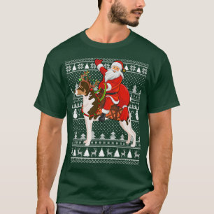 Funny Santa Riding Rat Terrier Dog Ugly Christmas T-Shirt