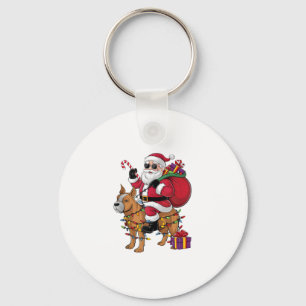 Funny Santa Riding Staffordshire Bull Terrier Dog Keychain