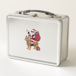 Funny Santa Riding Staffordshire Bull Terrier Dog  Metal Lunch Box