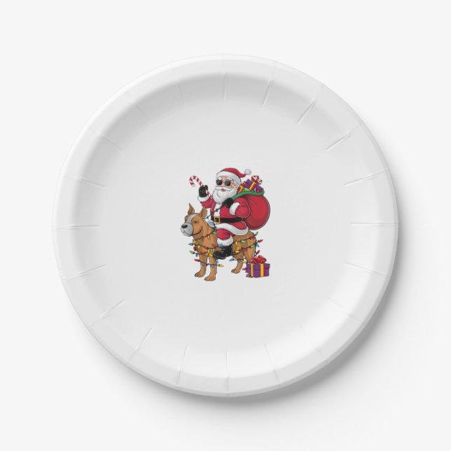 Funny Santa Riding Staffordshire Bull Terrier Dog  Paper Plates (Front)