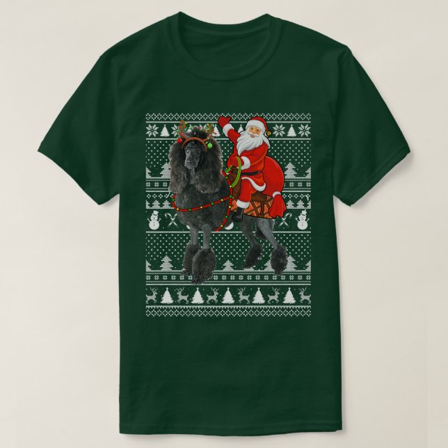 Funny Santa Riding Standard Poodle Dog Ugly Christ T-Shirt (Design Front)